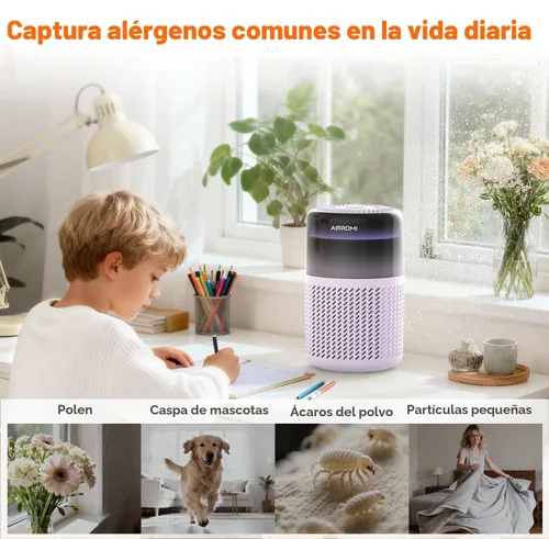 Miniatura 4 de Purificador de aire HEPA AIRROMI para dormitorio y hogar, purificador de aire para mascotas del hogar, elimina el olor a mascotas, olor a arena