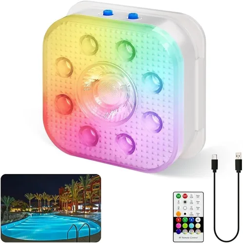 HL Luces de piscina con control remoto, luz LED sumergible con foco, luz flotante recargable RGB, lámpara subacuática impermeable para piscina sobre