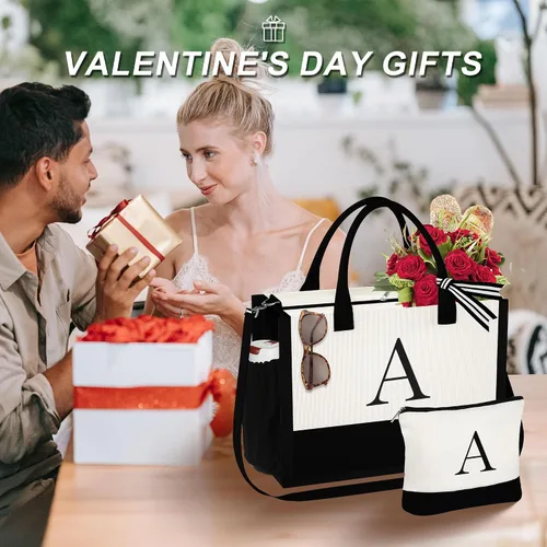 Miniatura 2 de YOOLIFE Regalos de Navidad para Mujeres - Bolsa Tote con Inicial y Bolsa de Maquillaje, Rellenos de Calcetín Navideño para Mujeres Mamá Esposa