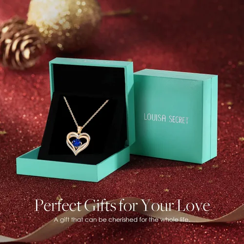 Miniatura 5 de LOUISA SECRET Love Heart Birthstone Necklaces for Women, 925 Sterling Silver Women Pendant Necklace, Mothers Day Birthday Anniversary Jewelry Gift