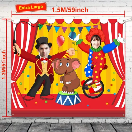 Miniatura 2 de Blulu Telones de fondo de carnaval para decoración de fiesta de circo de 59 x 51 pulgadas, cartel de fotos de carnaval para puerta, pancarta
