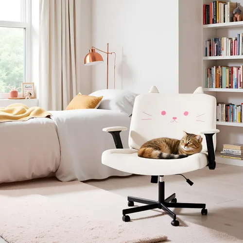 Miniatura 9 de HOMREST Silla cruzada con brazos y ruedas, silla de oficina de patas cruzadas de tamaño grande con asiento extra ancho y cojín de respaldo flexible