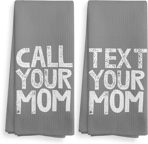 Miniatura 9 de Juego de 2 toallas de baño con texto en inglés "Call Your Mom" con texto en inglés "Call Your Mom", para dormitorio universitario, regalos de Blanco
