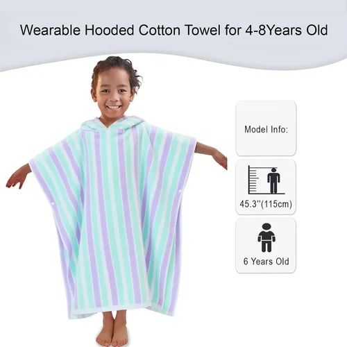 Miniatura 3 de VOOVA & MOVAS Poncho toallas para niños (4-8 años), de secado rápido, ligeras, absorbentes, de algodón, con capucha, bata para piscina, natación
