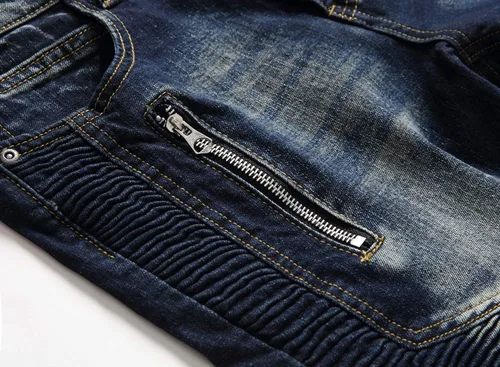 Miniatura 6 de Skinny Slim Fashion - Jeans elásticos de motociclista de Hip Hop con agujeros rectos rasgados.