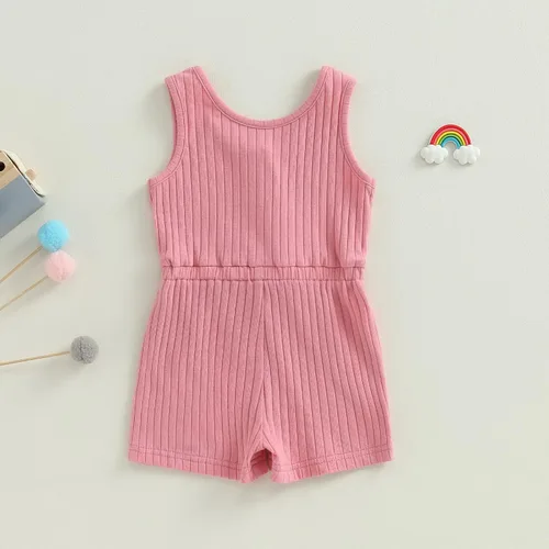 Miniatura 3 de Traje de verano para niña pequeña, de manga corta, acanalado, overol liso, pantalones cortos, ropa para recién nacidos
