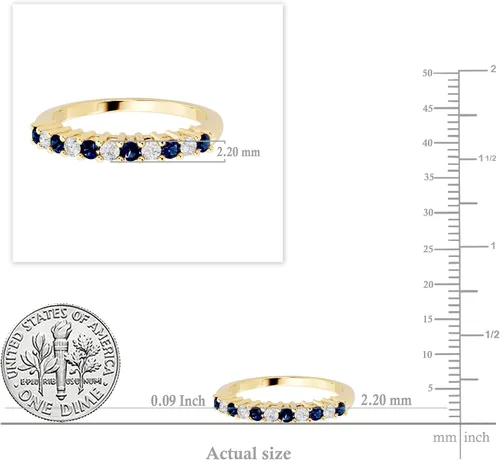 Miniatura 12 de Dazzlingrock Collection Alianza de boda apilable de zafiro azul y diamante blanco redondo alternativo en oro de 10 quilates