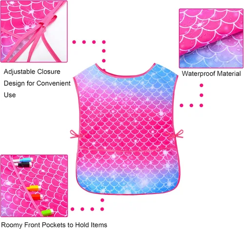 Miniatura 4 de Sylfairy Bata de arte para niños, impermeable, para pintar, delantal de pintura para niños pequeños