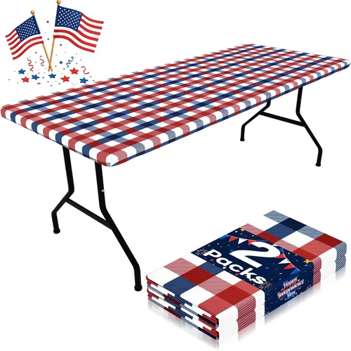 Miniatura 21 de Smiry Mantel de Mesa de Picnic Paquete de 2, Manteles Ajustables Elásticos Impermeables para Mesas Rectangulares de 18 x 72 pulgadas, Mantel