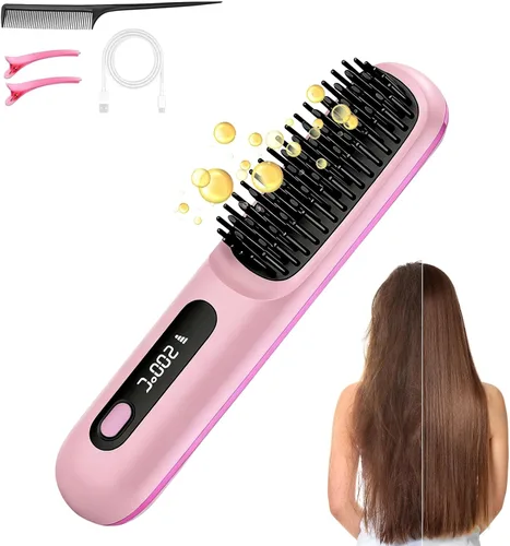 GO Brush, cepillo GO mejorado, cepillos alisadores portátiles para viajes, con pantalla LCD de temperatura, alisador de pelo portátil, mini cepillos