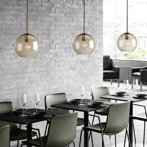 Miniatura 3 de Luces colgantes para isla de cocina, globo nórdico, pantalla de vidrio transparente, iluminación colgante de techo con acabado de metal, lámpara