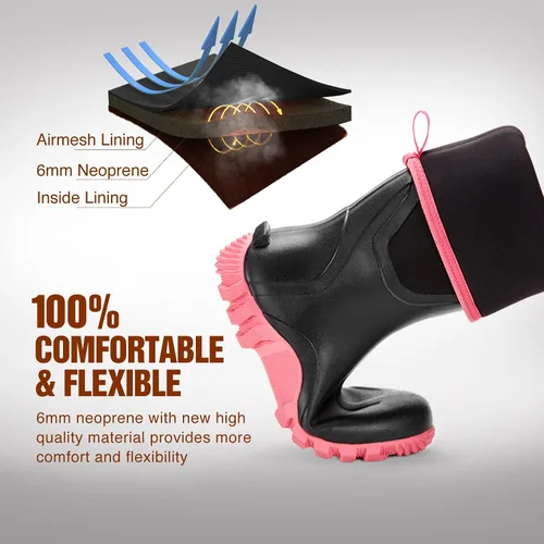 Miniatura 3 de TIDEWE botas de goma para hombre, para todas las temporadas, impermeables, con cambrellón de acero, neopreno de 1564pulgadas, duraderas, para cazar