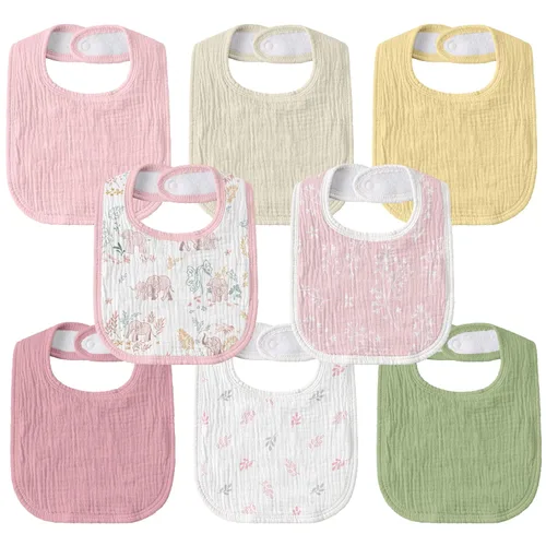 Miniatura 16 de Baberos de muselina para bebé, paquete de 8, baberos para babear y dentición para bebé, absorbentes, suaves de algodón orgánico, babero ajustable