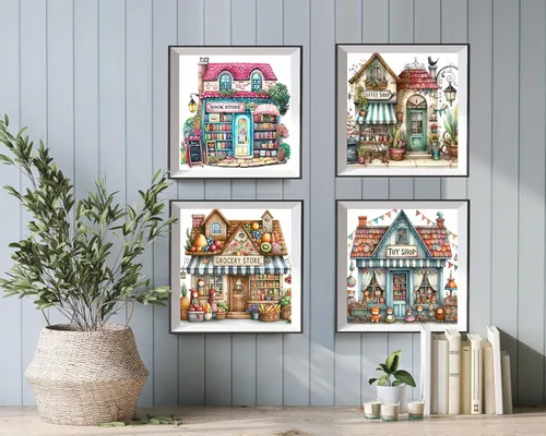 Miniatura 5 de Paquete de 4 Kits de Pintura de Diamantes Store para Adultos, Kits de Pintura de Arte de Diamantes 5D por Números, Kits de Arte de Puntos de Comprar