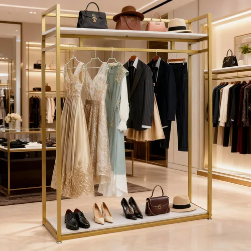 Miniatura 4 de Estante de ropa de 71 pulgadas con estantes, estante para vestidos de boda, estante de exhibición de ropa al por menor, resistente comercial