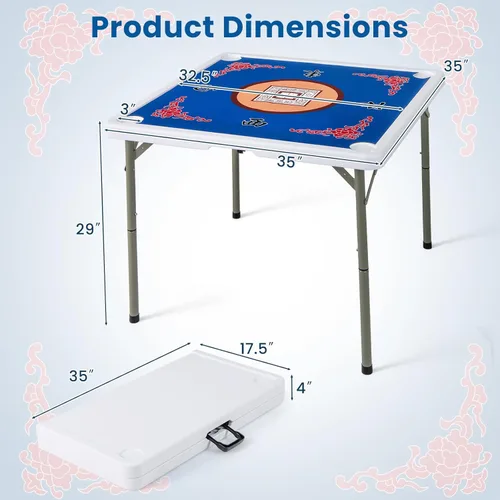 Miniatura 7 de Goplus Mesa de Mahjong, mesa plegable cuadrada de 35" con 4 portavasos, alfombrilla antideslizante, superficie de HDPE, patas de metal, mesa