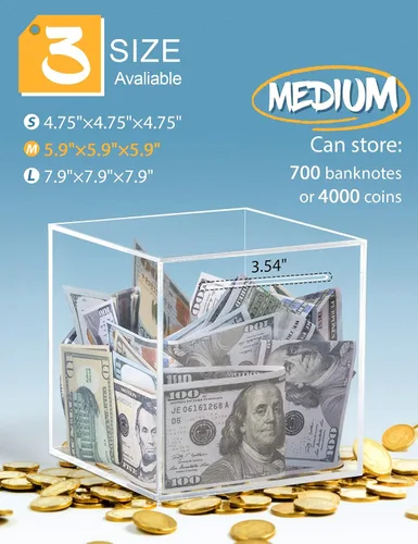 Miniatura 2 de alcancía de acrílico transparente de 15 cm para adultos y niños, caja de ahorro de dinero transparente que debe romperse para abrir, alcancía