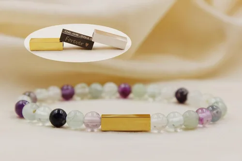 Miniatura 64 de Pulseras de cuentas personalizadas, Pulsera de piedras preciosas de 0.236 in, Pulsera grabada con láser, Pulsera de piedra natural, Pulseras unisex