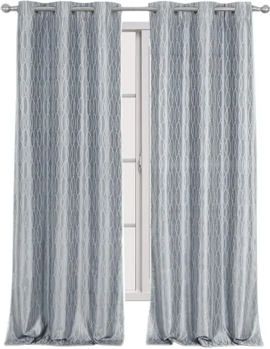 sheetsnthings Voyage - Juego de 2 cortinas opacas con aislamiento térmico jacquard, 76 pulgadas de ancho x 84 pulgadas de largo, color plateado Plata