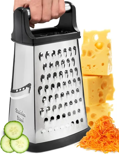 BASSWOOD Rallador profesional de queso, rallador de caja de acero inoxidable de 4 caras, triturador de alimentos para queso, triturador de queso,
