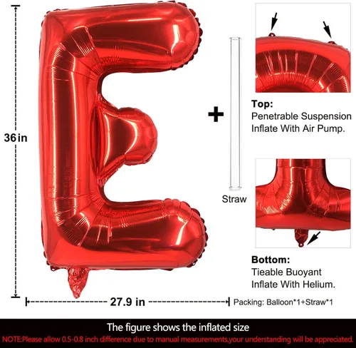 Miniatura 2 de Lovoir Globos grandes de 40 pulgadas con la letra E rojas, globo de helio de aluminio de Mylar de gran tamaño para fiesta de cumpleaños, decoración