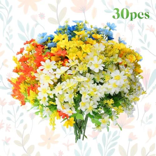 Miniatura 2 de Zeyune Juego de 48 plantas y flores colgantes falsas, ramo de flores de orquídeas coloridas, helecho boston, plástico, eucalipto, cesta suculenta
