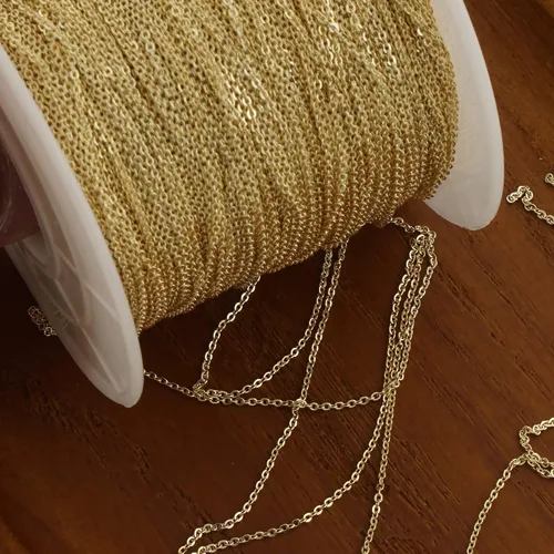 Miniatura 2 de Cadena de cable rellena de oro de 14 quilates de 6 pies para fabricación de joyas personalizadas, cadena de cable a granel sin terminar (0.039 in)