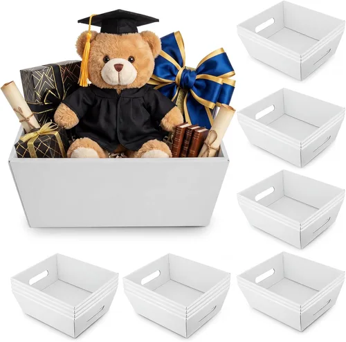 Miniatura 8 de Fainne - 20 cestas de regalo vacías con asas de 10 x 8 pulgadas, cestas de cartón kraft vacías a granel para recuerdos de fiesta, cumpleaños, boda