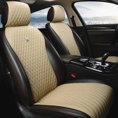 Red Rain Funda de asiento de cuero universal con corona, protector de asiento de automóvil, camión, SUV, color beige 2/3 (beige)