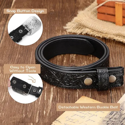 Miniatura 6 de XZQTIVE Cinturones de cuero genuino para niños y niñas, cinturones de vaquero occidental, cinturones de cuero con grabado