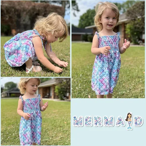 Miniatura 4 de Vieille Vestido de verano para niñas pequeñas, vestido de verano con tirantes delgados, vestido de princesa estampado floral, vestido casual