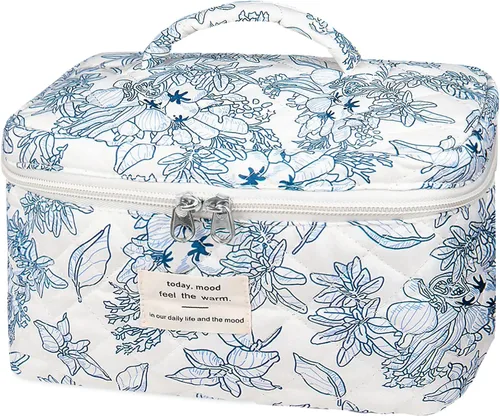 Miniatura 16 de Gosect Bolsa de maquillaje grande, bonita bolsa de cosméticos para mujeres y niñas, bolsa de aseo estética de coqueta floral, bolsa organizadora