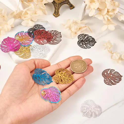 Miniatura 27 de FASHEWELRY 16 dijes de plumas de arco iris de acero inoxidable con alas de filigrana, adornos de metal de 4 colores para hacer joyas, pulseras