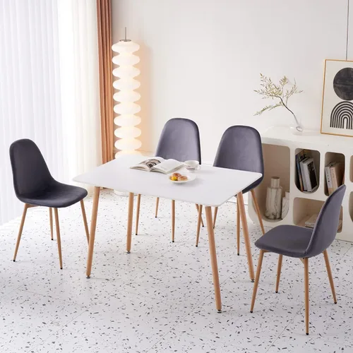 Miniatura 7 de Symylife Juego de 4 sillas de comedor de terciopelo, sillas de cocina con patas de metal para sala, dormitorio, restaurante, sillas grises