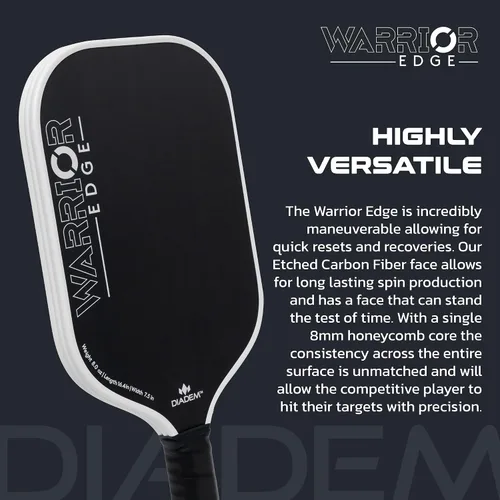 Miniatura 4 de Diadem Warrior Edge - Paletas de pickleball Cara de carbono grabado para máximo giro, protector aerodinámico de 16mm, agarre Comfort Max, núcleo