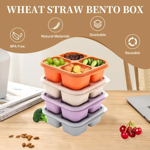 Miniatura 2 de Paquete de 7 Cajas de Almuerzo Bento, 4 Compartimentos Contenedores de Snacks, Contenedores de Almuerzo Divididos para Preparación de Comidas