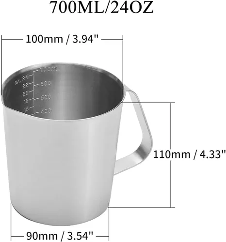 Miniatura 2 de Othmro 1 taza medidora de acero inoxidable de 23.7 fl oz, 24 onzas, 2 escalas de medición, incluyendo escala ML, escala de onzas, vaso graduado