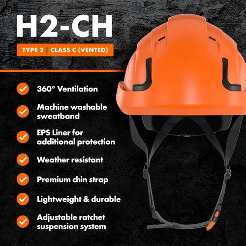 Miniatura 5 de Casco Protector Defender Safety H2, Casco Duro de Tipo 2 Clase C y E, Certificado ANSI Z89.1 y EN 12492 Naranja