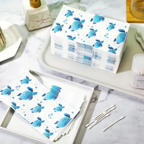 Miniatura 5 de Yisong 100 toallas de mano desechables de tortuga, servilletas de papel para baño, invitados, toallas suaves decorativas, suministros de fiesta