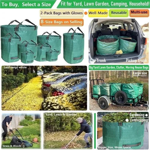 Miniatura 2 de Paquete de 2 bolsas profesionales de jardín de 137 galones, grandes (D34, H34 pulgadas) con guantes de jardinería, bolsa de hojas grandes, residuos