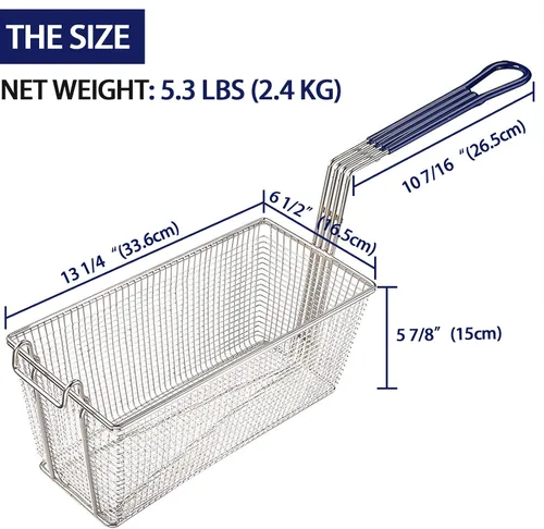 Miniatura 2 de 2 cestas para freidora profunda con mango antideslizante, construcción de hierro chapado en níquel resistente, 13 1/4 x 6 1/2 x 6 pulgadas, uso