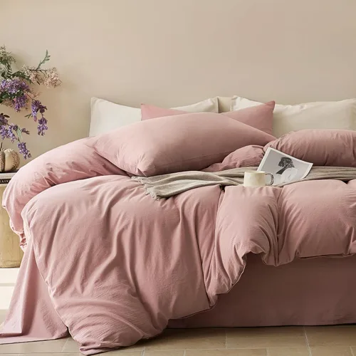 Miniatura 27 de JELLYMONI Funda de edredón tamaño individual, funda de edredón 100% algodón lavado con textura similar al lino, ropa de cama transpirable y suave