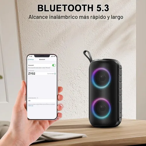 Miniatura 3 de Hupoaf Altavoz Bluetooth, altavoz inalámbrico portátil 2026 con sonido fuerte 6D, IPX7 impermeable, llamada HD, luces RGB, tiempo de reproducción