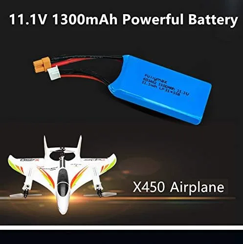 Miniatura 3 de CBB Batería de litio de 11.1 V 1300 mAh para avión Wltoys XK X450 RC Avión de ala fija, paquete de 2 con cargador USB