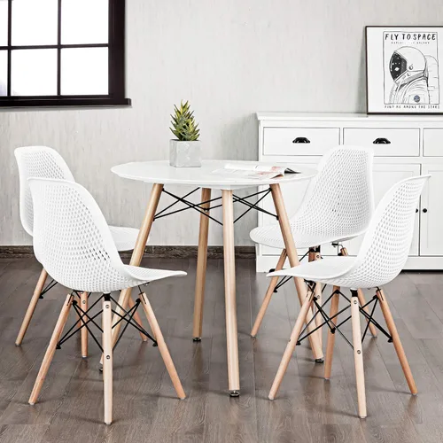 Moccha - Juego de 4 sillas de comedor DSW, sillas auxiliares Shell PP con patas de madera de haya y diseño de malla, sillas laterales modernas para