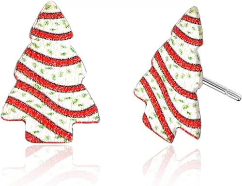 Miniatura 10 de Aretes de tuerca de Navidad para mujeres y niñas, hechos a mano, de madera, pan de jengibre, árbol de menta, bastón de caramelo, aretes