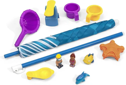 Miniatura 4 de Step2 Mesa de agua marítima para derrame y salpicadura, juego sensorial de dos niveles para actividades de agua y arena, viene con paraguas