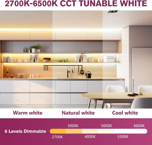 Miniatura 3 de EMITEVER COB Tira de luz LED sintonizable blanca 2700K-6500K, kit de cinta LED CCT regulable de 24 V de 16.4 pies, alta densidad 3200 LED CRI90+