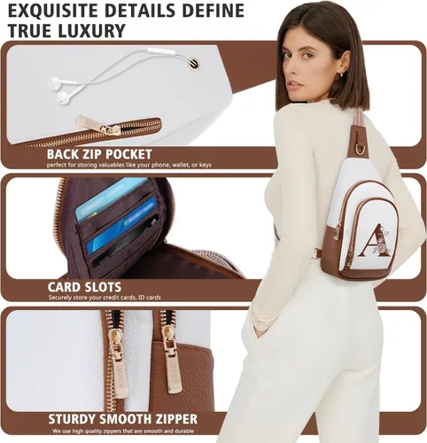 Miniatura 4 de Bolso cruzado personalizado para mujer, bolsos de cuero con letra inicial, bolsa de pecho para viajes, regalo para esposa y mamá