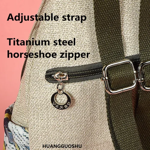 Miniatura 5 de HUANGGUOSHU Mochila de algodón tejida de algodón bohemio con bordado de lona estilo bohemio con múltiples bolsillos retro linda mochila cartera